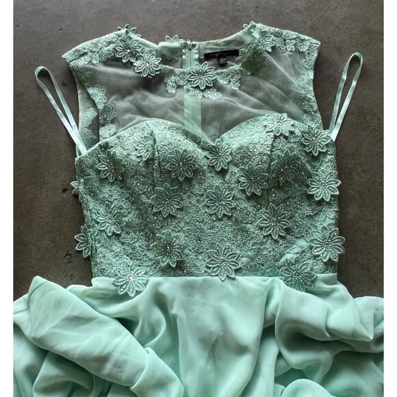 Vintage City Triangles Long Green Mint Dress Prom White Stones Women’s Sz 3 - Picture 3 of 16